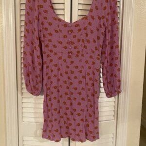 Billabong Womens Groovy Girl Purple Floral Long Sleeve Smocked Mini Dress XS